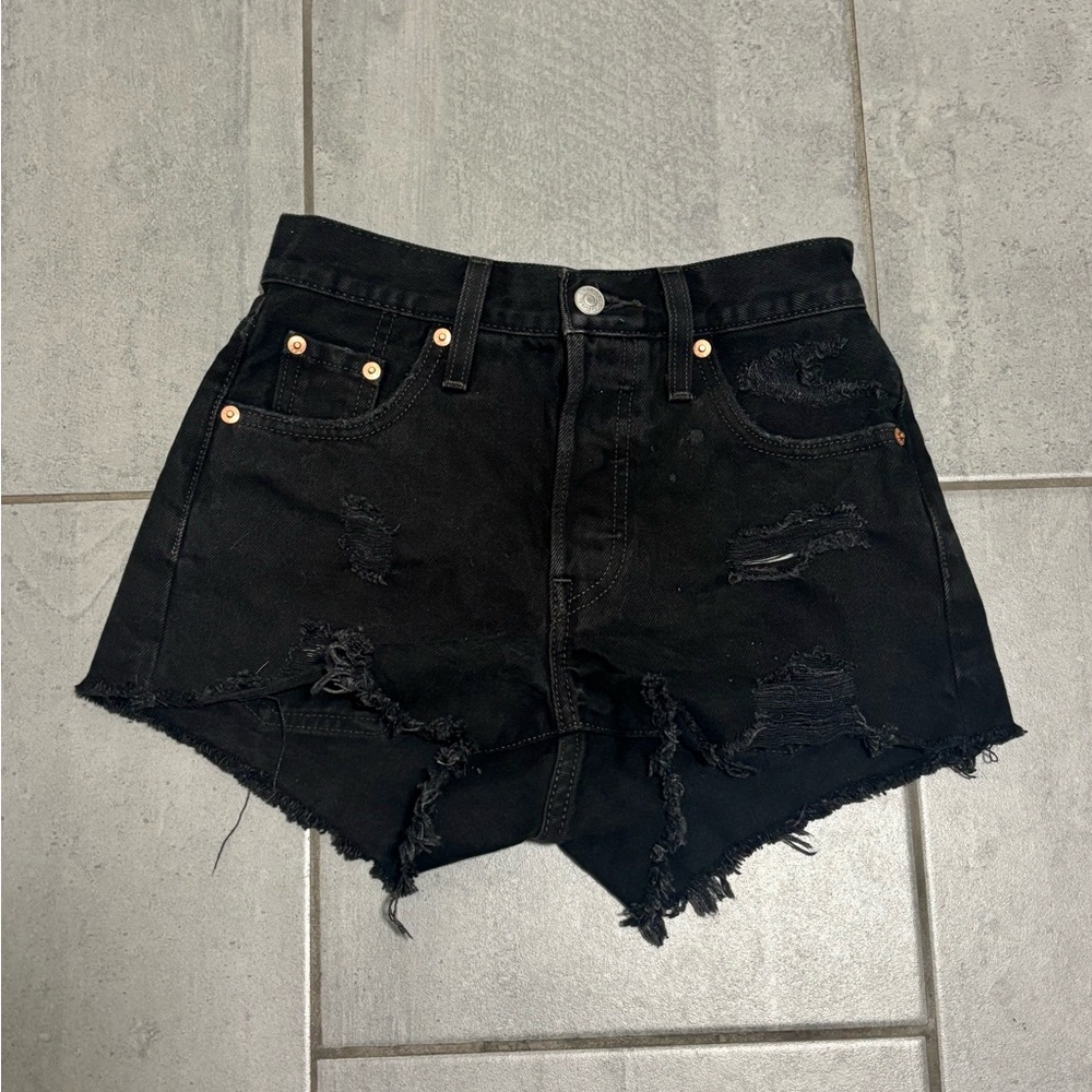 Levi’s Distressed Black Denim Shorts